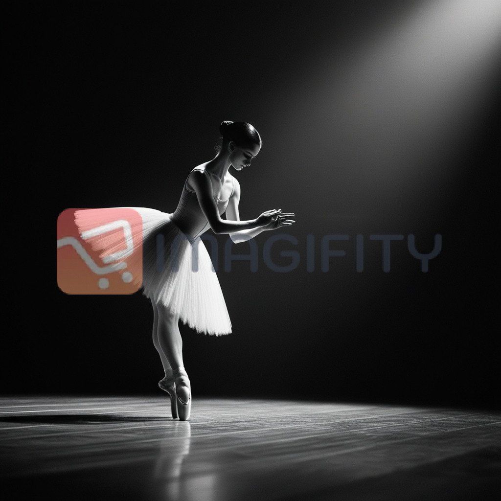 Ballet Dancer in Spotlight on Stage in Elegant Pose