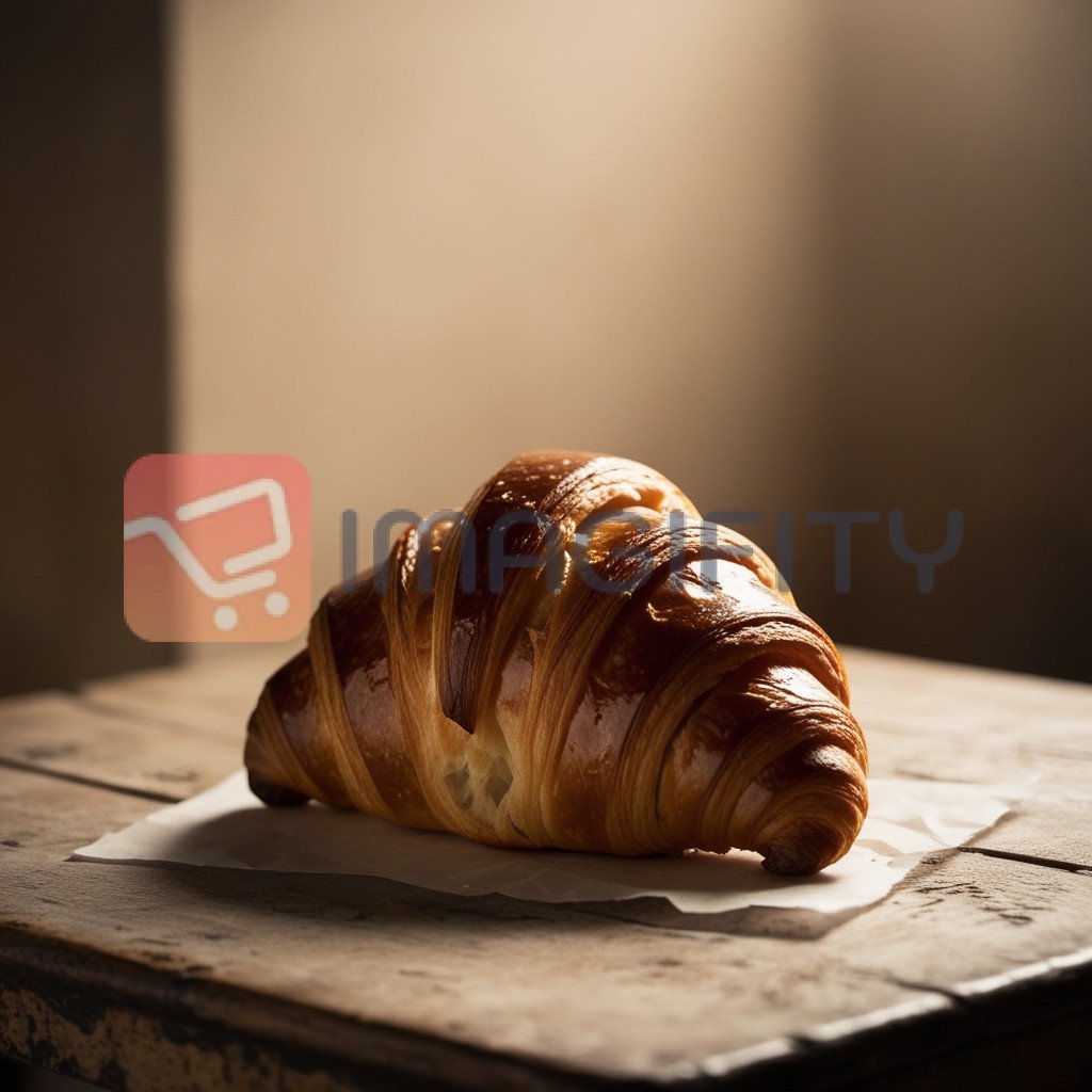 Golden, Flaky Croissant on Rustic Wooden Table