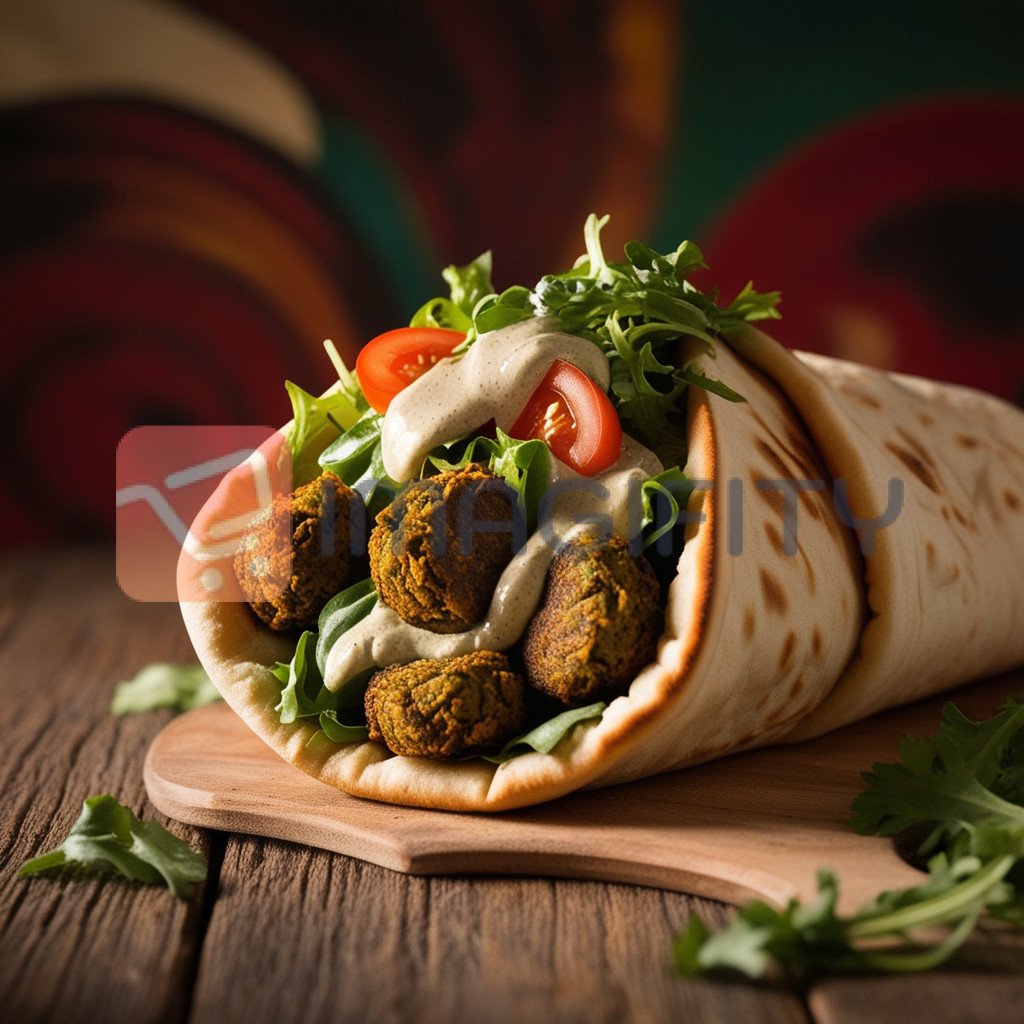 Fresh Falafel Wrap with Tahini Sauce and Vegetables