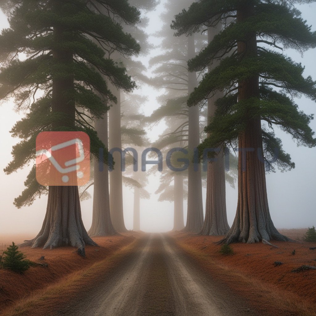 Foggy Path Through Majestic Ancient Pine Forest