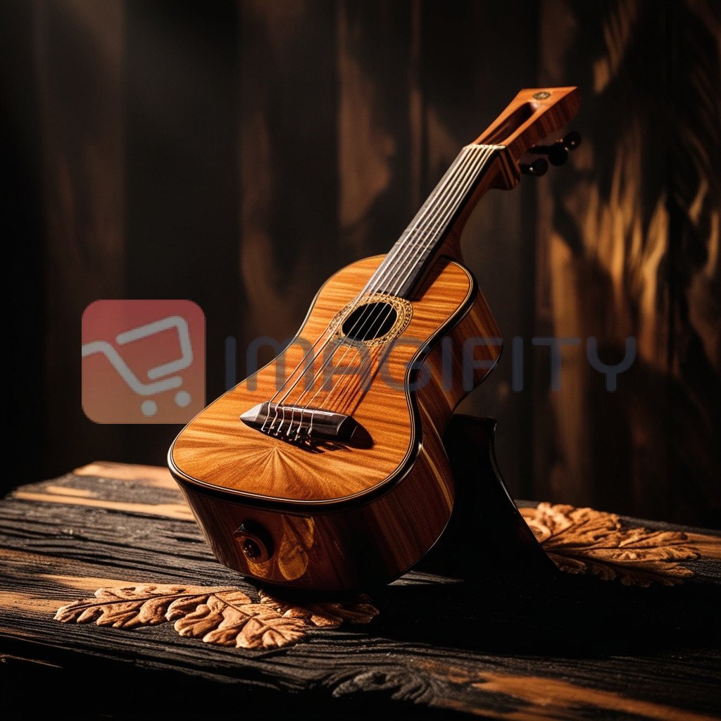 Beautiful wooden ukulele with intricate design