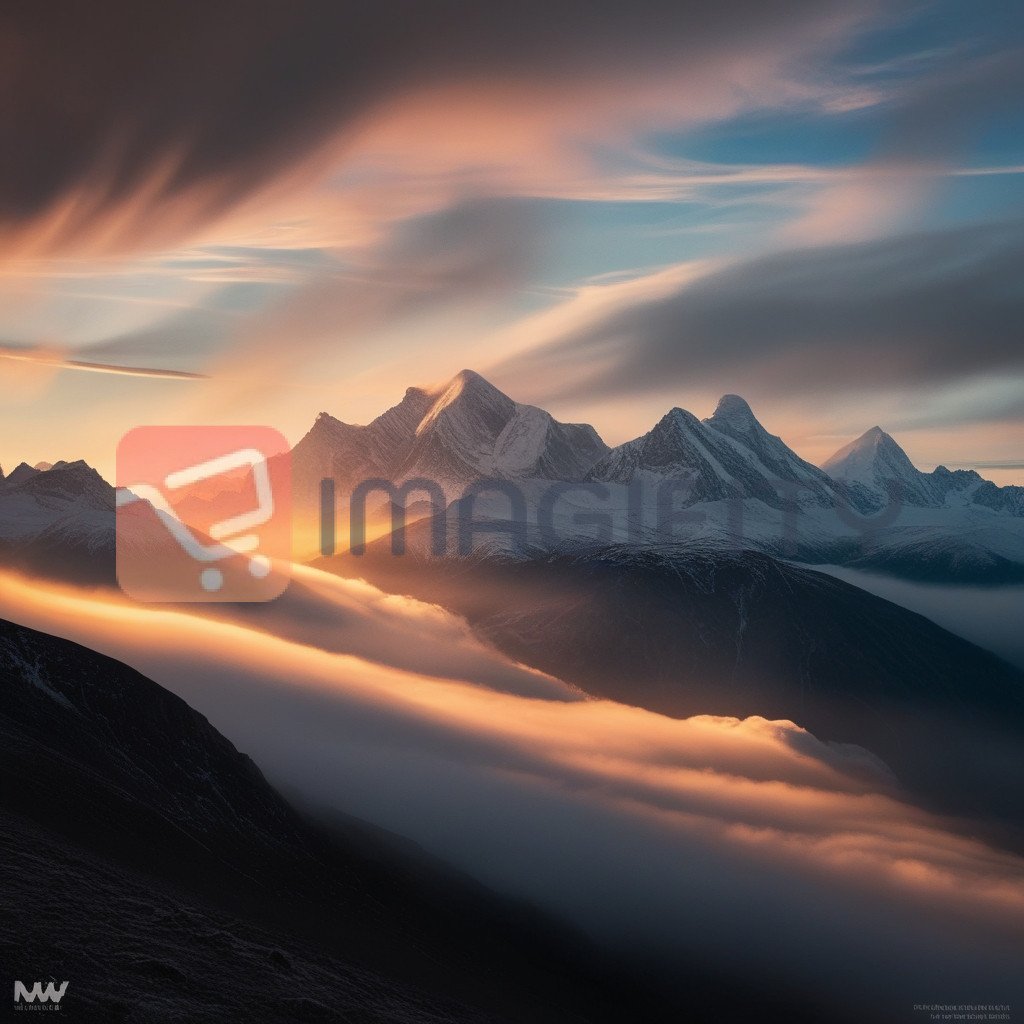 Golden sunrise illuminating misty mountain peaks