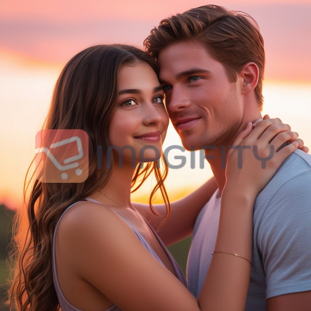 Young Couple Embracing at Sunset