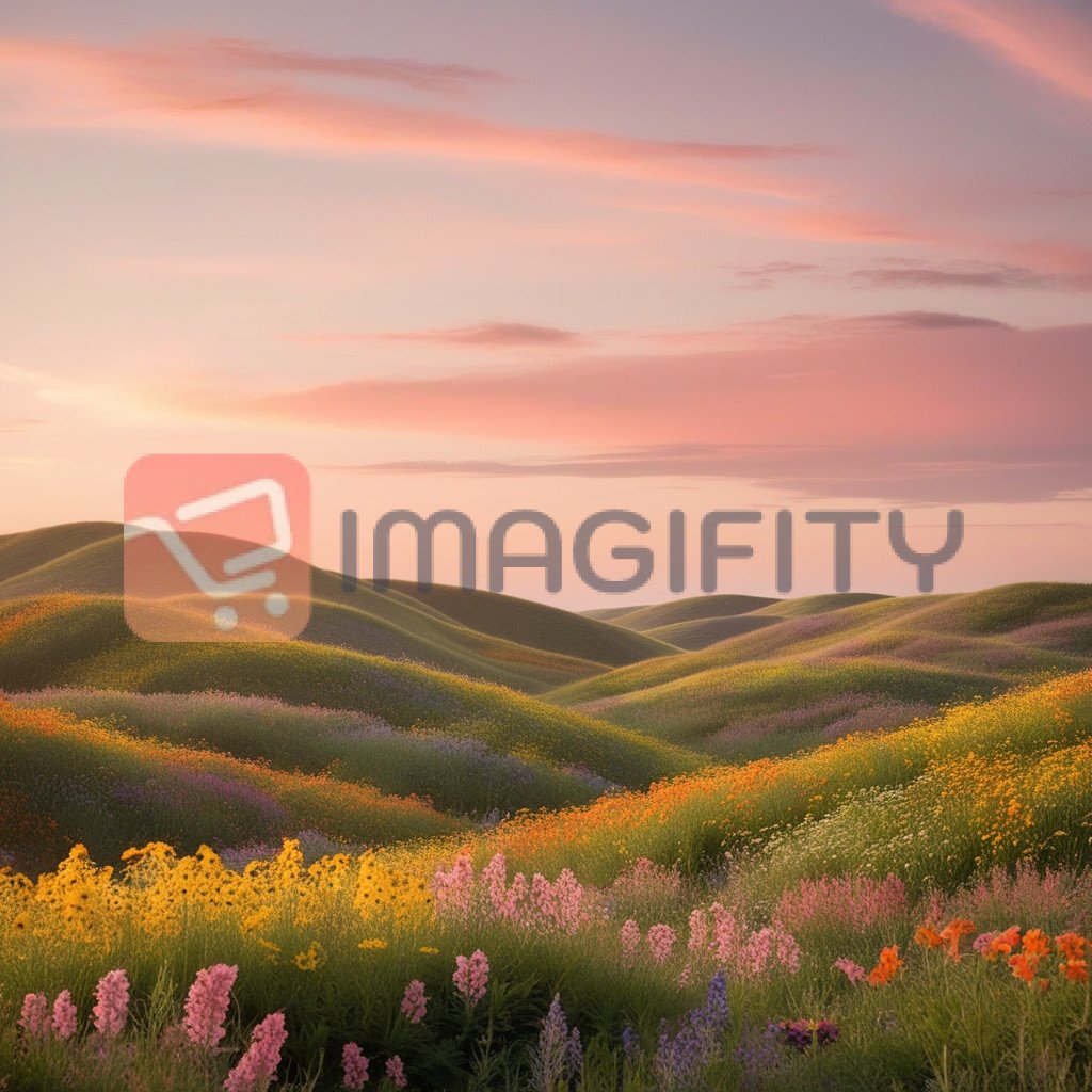 Colorful Wildflower Hills at Sunset