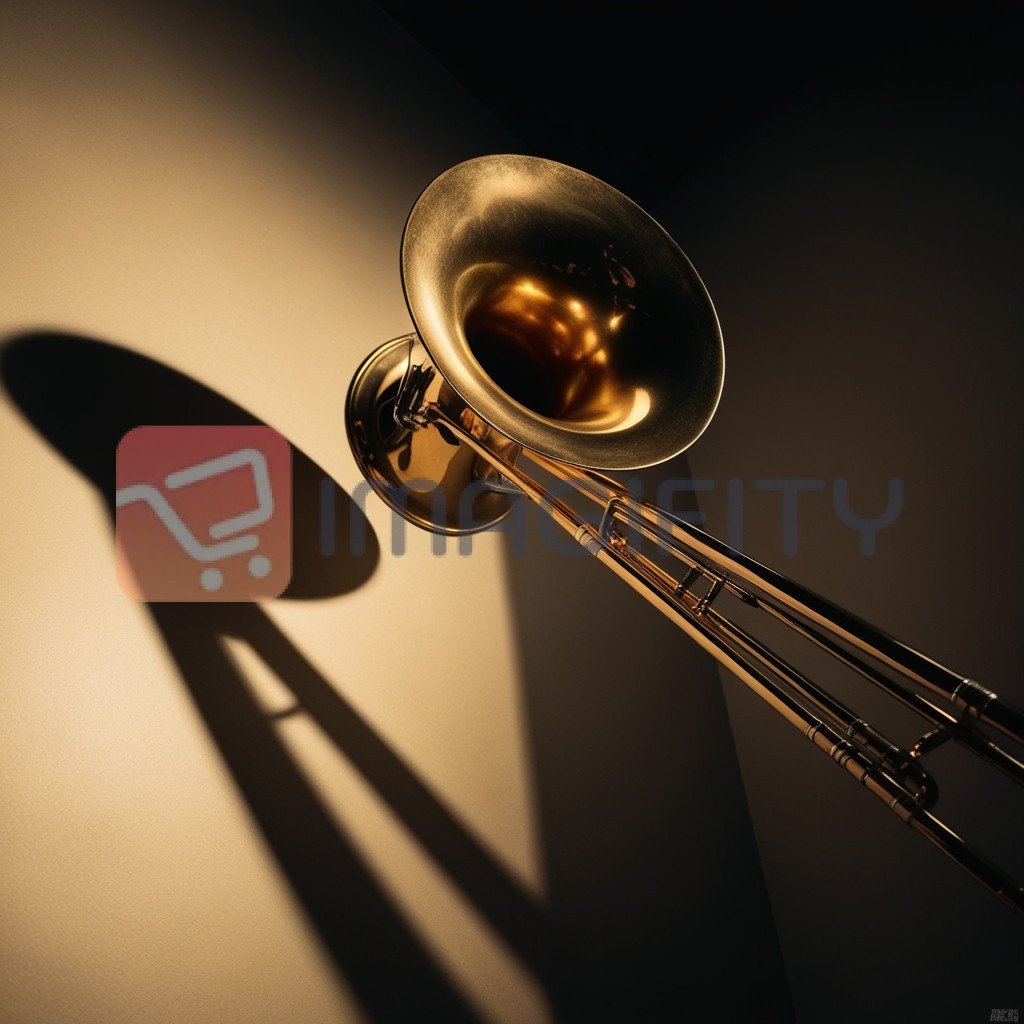 Golden Trombone with Shadow on a Warm Background