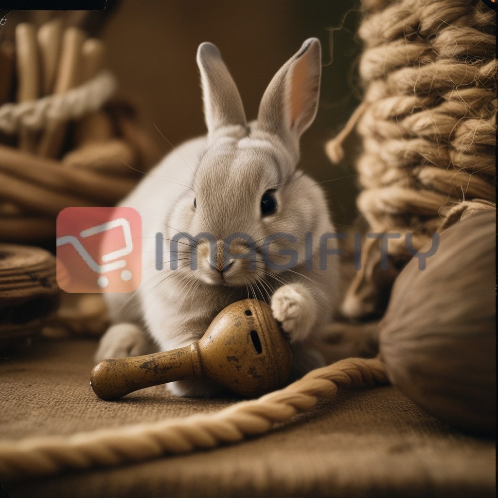 Rabbit Playing with Toy in Cozy Setting